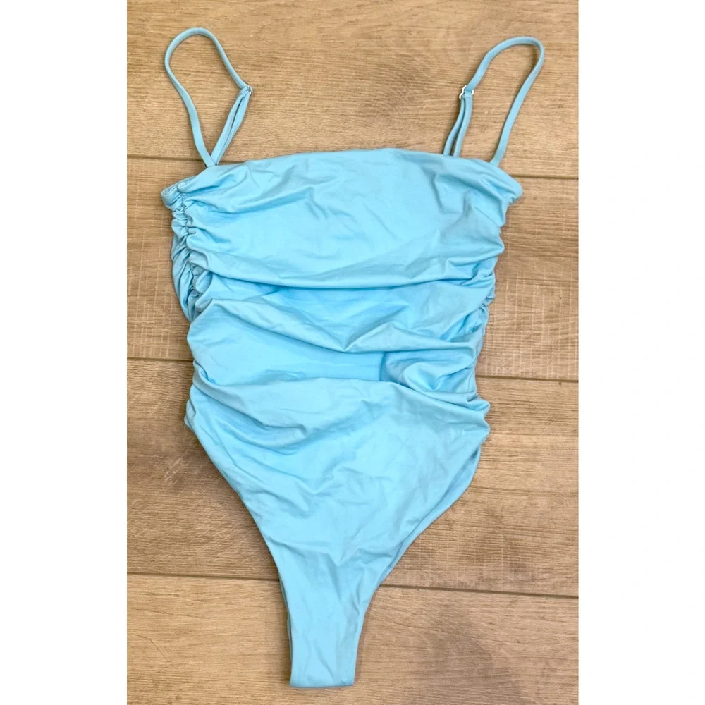 NEW BELLE BLUE ANNA RUCHED MAILLOT ONE PIECE SWIMSUIT FREE PEOPLE SZ S